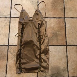 Mini olive lace up front dress